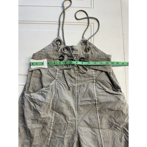 By Anthropologie Wide Leg Cropped Gray Brown Overalls Tie Waist Size Small - Picture 6 of 8